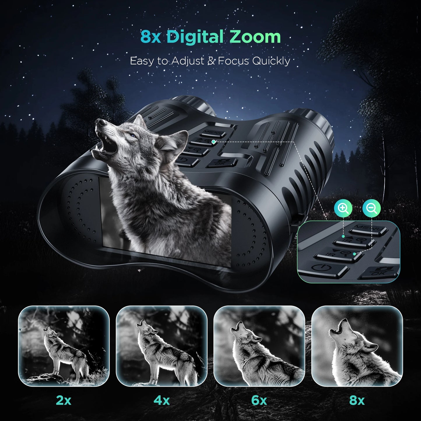 Night Vision Binoculars with 8X Zoom and 4K Recording